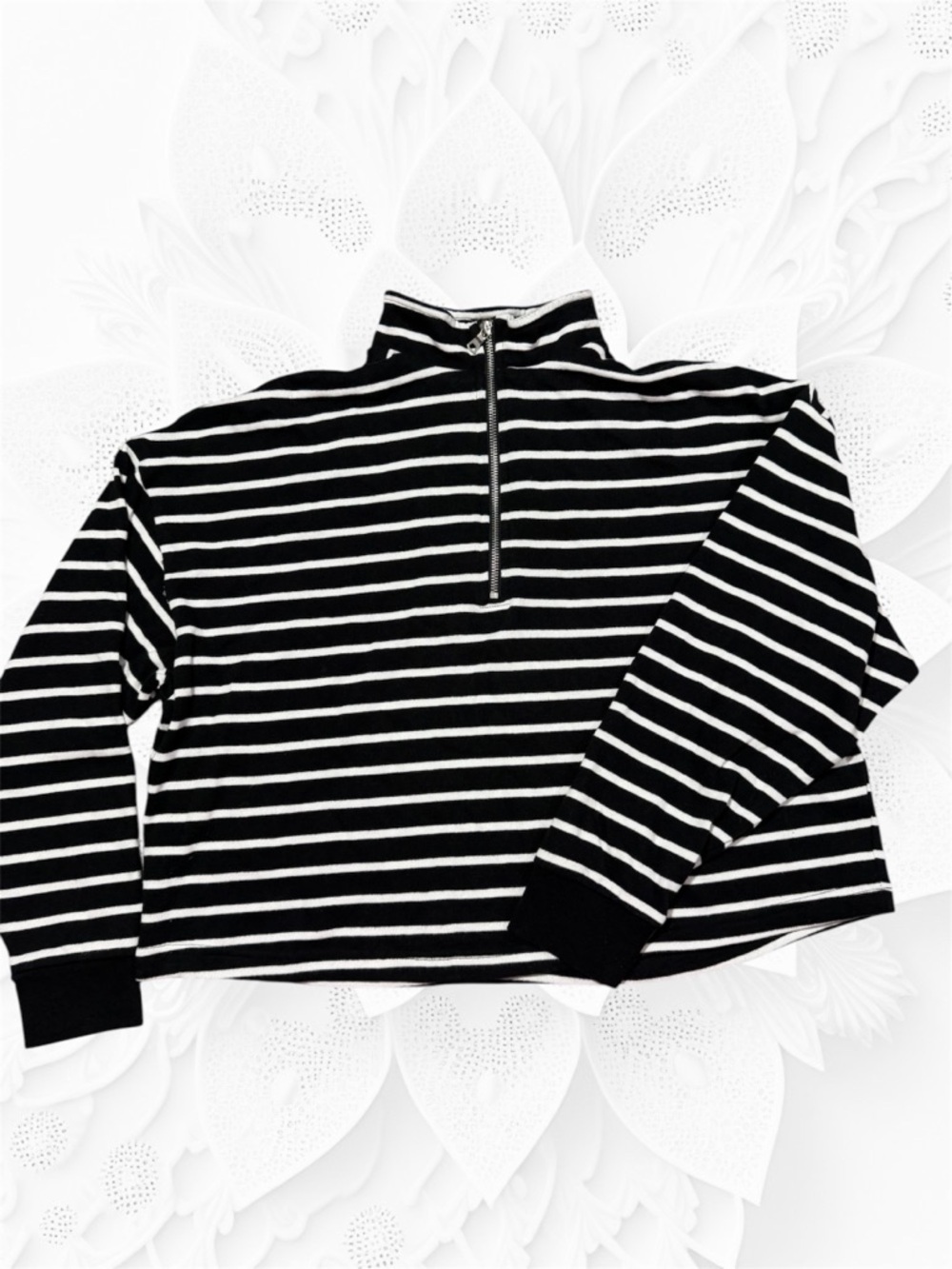 Primark Black and White Striped Zip-Neck Sweater